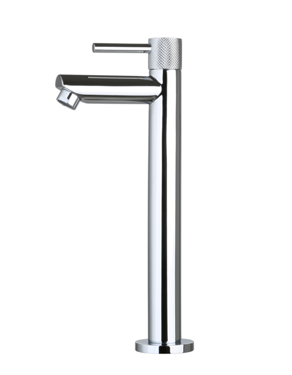 Fonteinkraan hoog rond Chroom met geribbeld knop - Kranen met geribbeld knop Chroom | Lapy