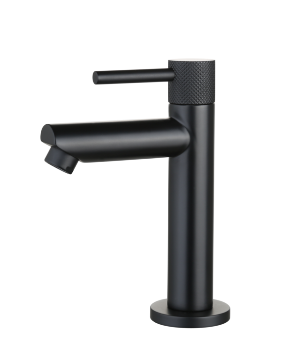 Fonteinkraan rond Mat Zwart met geribbeld knop