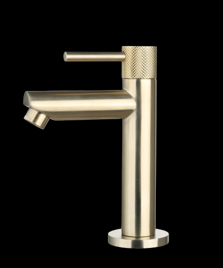 Fonteinkraan rond Goud Geborsteld met geribbeld knop