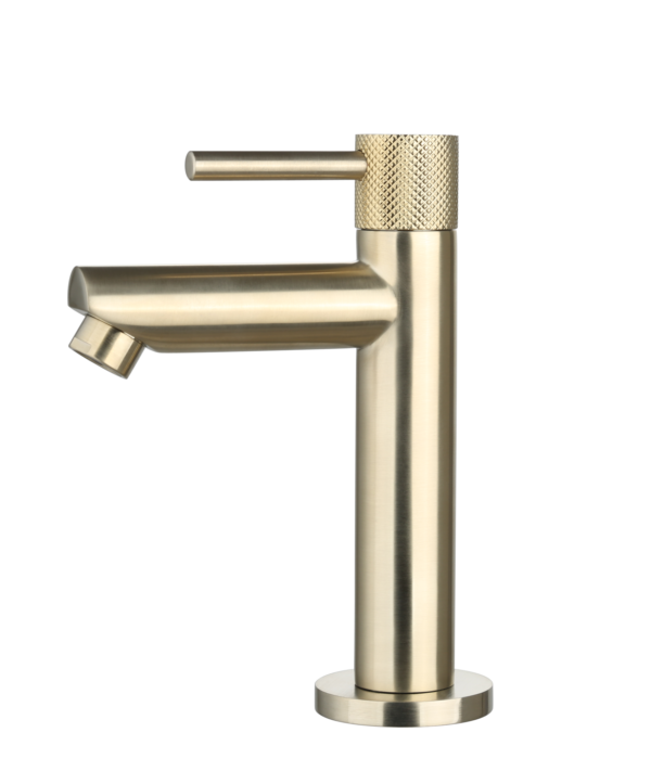 Fonteinkraan rond Goud Geborsteld met geribbeld knop | Lapy