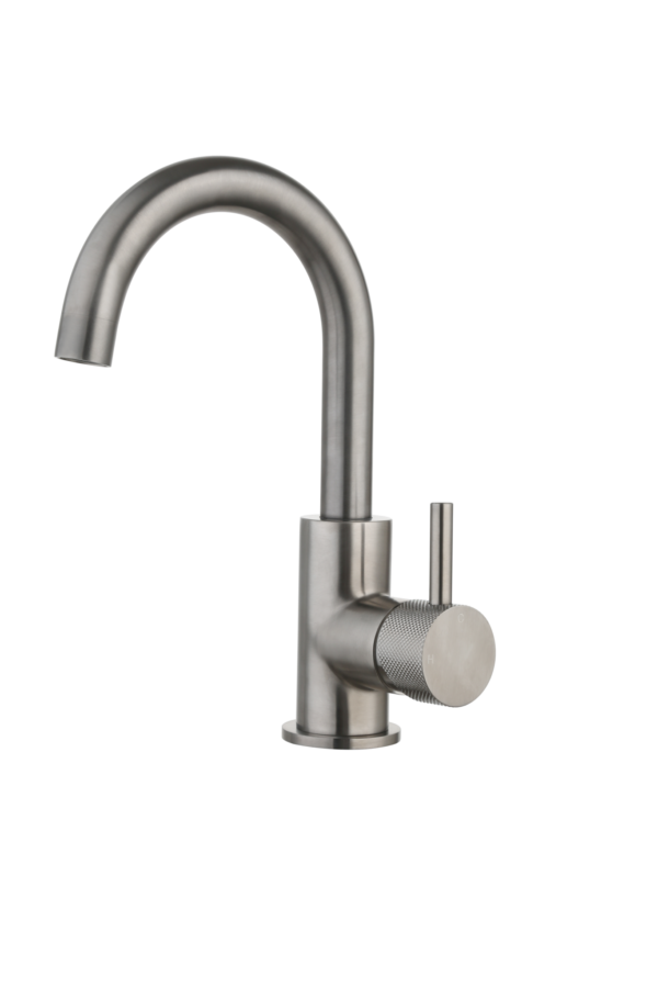 Wastafelmengkraan Largo met draaibare uitloop Gun Metal met geribbeld knop - Kranen met geribbeld knop Gun Metal | Lapy