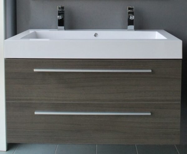 Badmeubelset met aluminium greep 100 Grey Oak zonder spiegel OP = OP