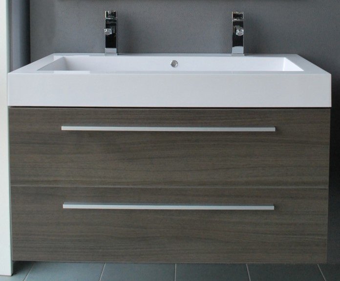 Badmeubelset met aluminium greep 100 Grey Oak zonder spiegel OP = OP