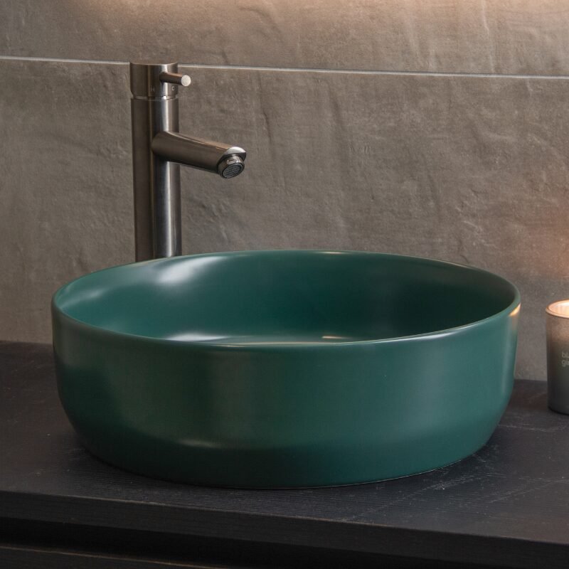 Waskom Keramiek Rond Victoria Color Line incl. clickwaste Mat Jade Groen