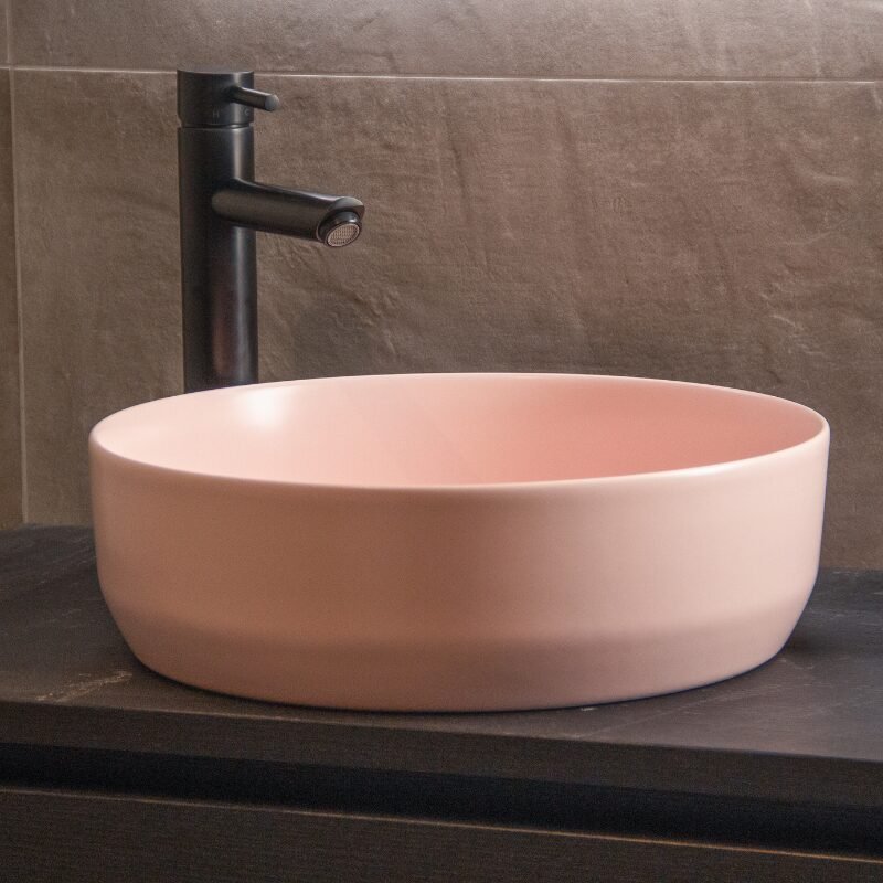 Waskom Keramiek Rond Victoria Color Line incl. clickwaste Mat Pastel Roze
