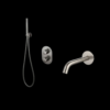 Badset inbouw met box thermostaat, muurbevestiging / doucheslang, staafhanddouche rond Gun Metal met geribbeld knop | Lapy