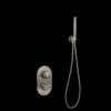 Badset inbouw met box thermostaat, muurbevestiging / doucheslang, staafhanddouche rond Gun Metal met geribbeld knop | Lapy