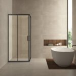 Skyline hoekinstap cabine met 2 schuifdeuren 800 x 800 x 2000 x 8 mm nano helder glas/mat zwart | Lapy