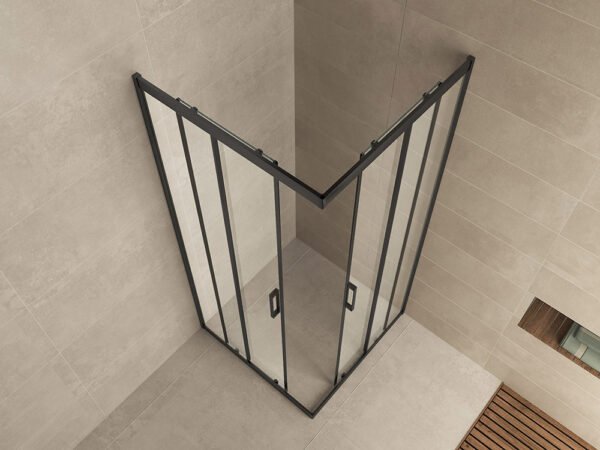 Skyline hoekinstap cabine met 2 schuifdeuren 1000 x 1000 x 2000 x 8 mm nano helder glas/mat zwart | Lapy