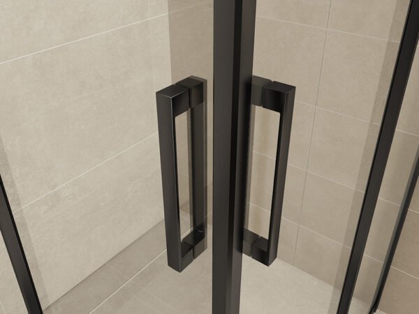 Skyline hoekinstap cabine met 2 schuifdeuren 1000 x 1000 x 2000 x 8 mm nano helder glas/mat zwart | Lapy