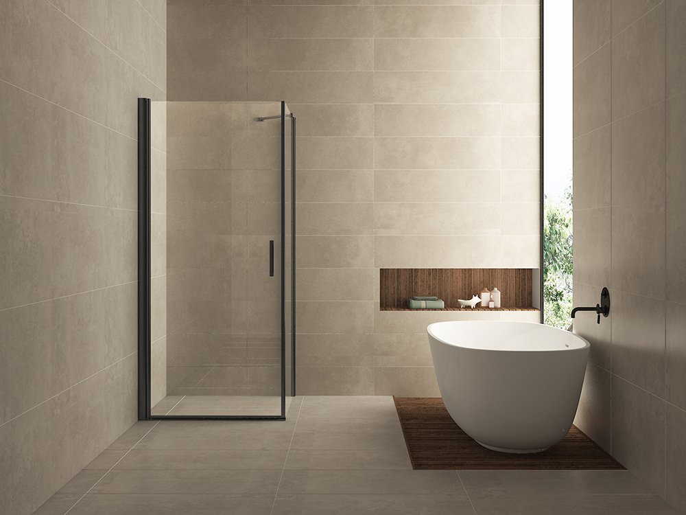 Salone cabine met 1 draaideur 900 x 900 x 2000 x 8 mm nano helder glas/mat zwart