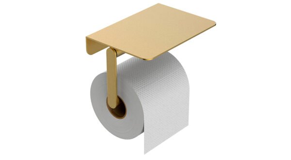 Alonzo toiletrolhouder met planchet geborsteld messing PVD - Toiletaccessoires | Lapy