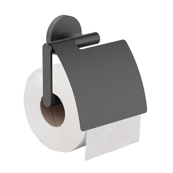 Alonzo toiletrolhouder met klep gunmetal PVD - Toiletaccessoires | Lapy