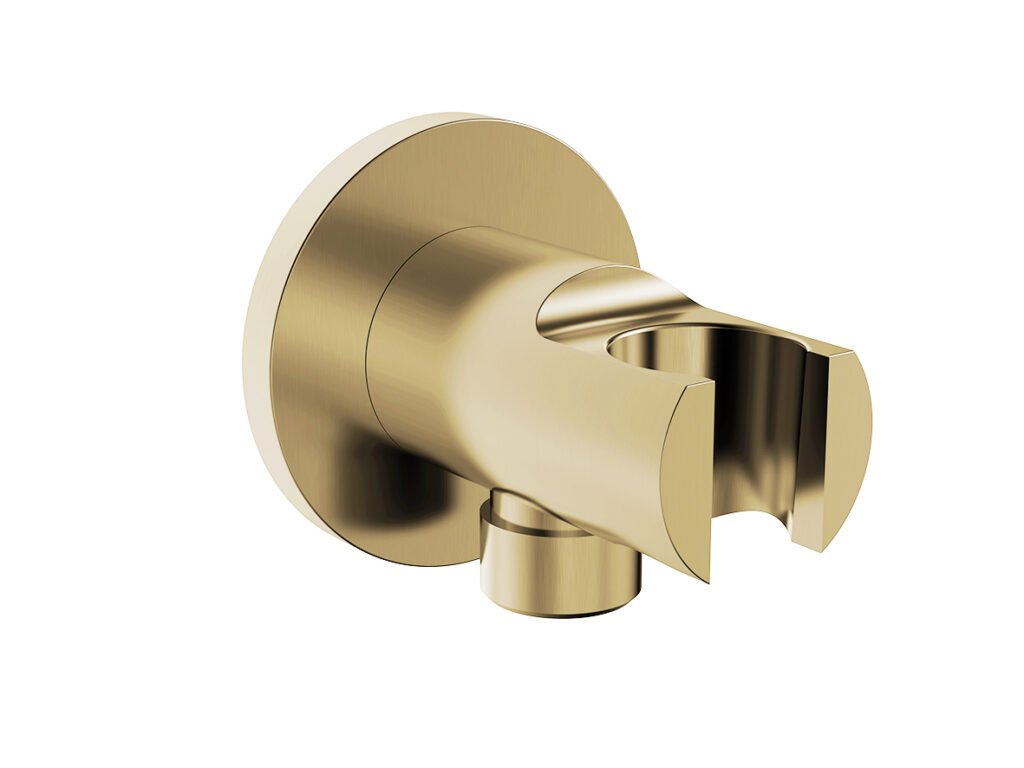 UniMatch wandaansluitbocht met handdouchehouder rond 1/2" geborsteld messing PVD
