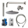 Caral inbouwthermostaat compleet met hoofddouche 25 cm en staafhanddouche geborsteld staal - Complete douchekranensets | Lapy