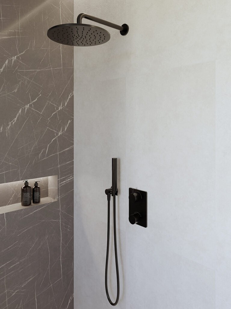 Caral inbouwthermostaat compleet met hoofddouche 30 cm en staafhanddouche mat zwart