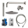 Caral inbouwthermostaat compleet met hoofddouche 30 cm en staafhanddouche geborsteld staal - Complete douchekranensets | Lapy
