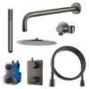 Caral inbouwthermostaat compleet met hoofddouche 30 cm en staafhanddouche gunmetal - Complete douchekranensets | Lapy