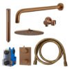 Caral inbouwthermostaat compleet met hoofddouche 30 cm en staafhanddouche geborsteld brons koper | Lapy
