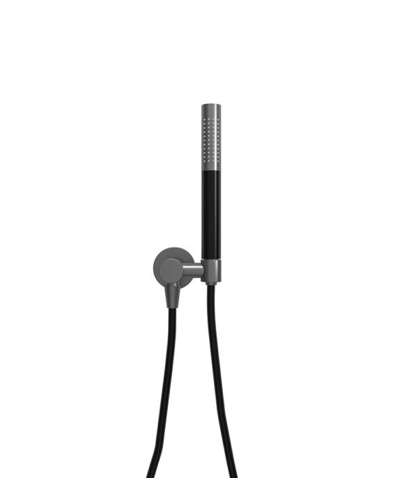 UniMatch handdoucheset met staafhanddouche 1 stand, doucheslang en wandaansluitbocht gunmetal/mat zwart - Kranen | Lapy