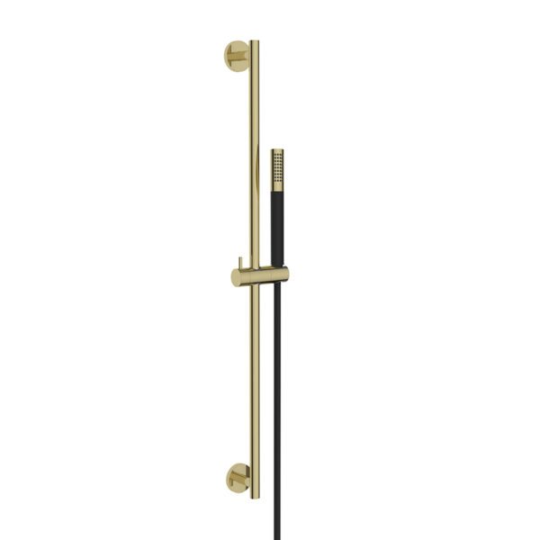 UniMatch glijstangset compleet met staafhanddouche 1 stand geborsteld messing/mat zwart - Kranen | Lapy