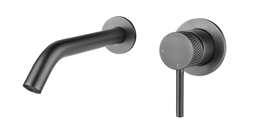 Ribbd eenhendel wastafelkraan met coldstart inbouw compleet gunmetal PVD