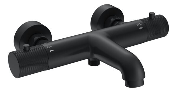Ribbd thermostatische badmengkraan hartafstand 15 cm mat zwart - Opbouw badkranen | Lapy