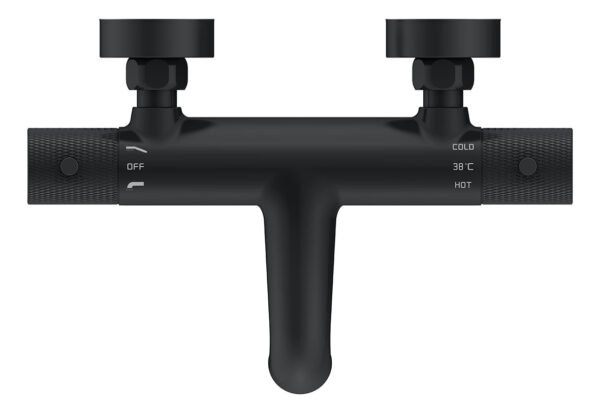 Ribbd thermostatische badmengkraan hartafstand 15 cm mat zwart - Opbouw badkranen | Lapy