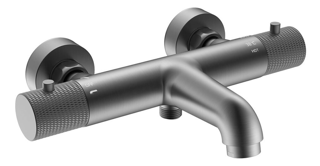 Ribbd thermostatische badmengkraan hartafstand 15 cm gunmetal PVD