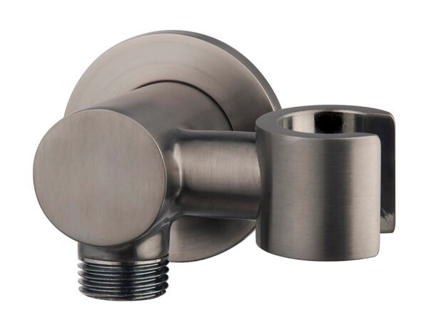 UniMatch wandaansluitbocht met kantelbare handdouchehouder rond 1/2″ gunmetal PVD - Wandaansluitbochten | Lapy