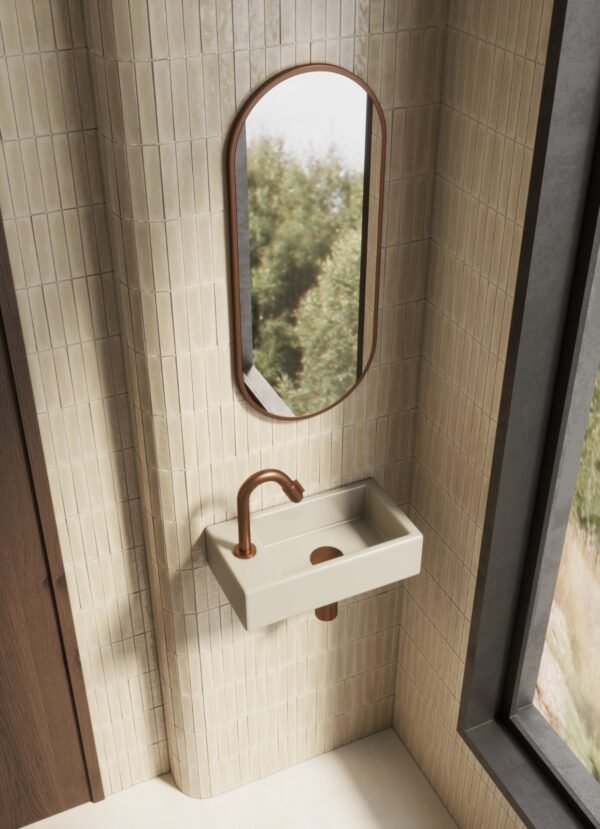 Rhea M fontein links 40 x 22 x 11 cm keramiek beige - Wastafels | Lapy