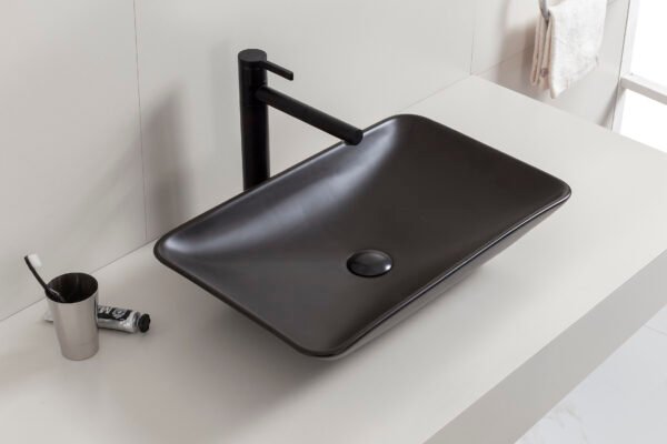 Karé waskom rechthoekig 58 x 36 x 11,5 cm keramiek mat zwart - Waskommen | Lapy
