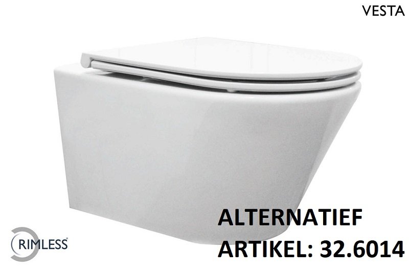 Vesta wandcloset rimless met Flatline toiletzitting softclose en quick release glans wit