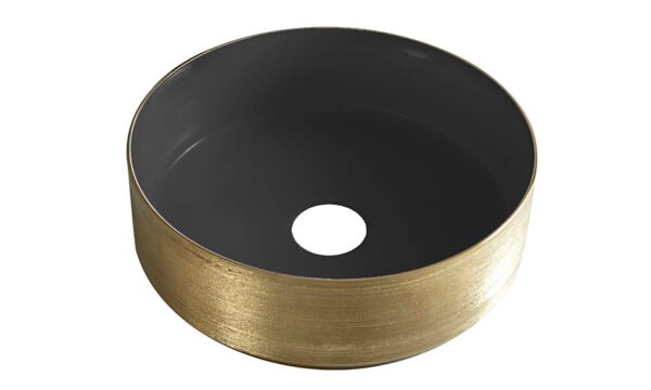Mondri waskom rond 36 x 36 x 12 cm mat zwart/geborsteld goud - Waskommen | Lapy