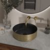 Mondri waskom rond 36 x 36 x 12 cm mat zwart/geborsteld goud - Waskommen | Lapy