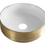 Mondri waskom rond 36 x 36 x 12 cm glans wit/geborsteld goud - Waskommen | Lapy