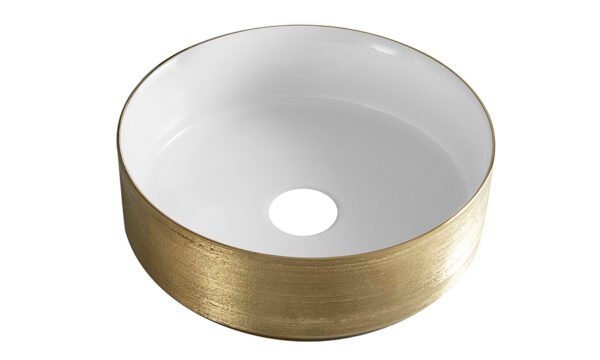 Mondri waskom rond 36 x 36 x 12 cm glans wit/geborsteld goud - Waskommen | Lapy