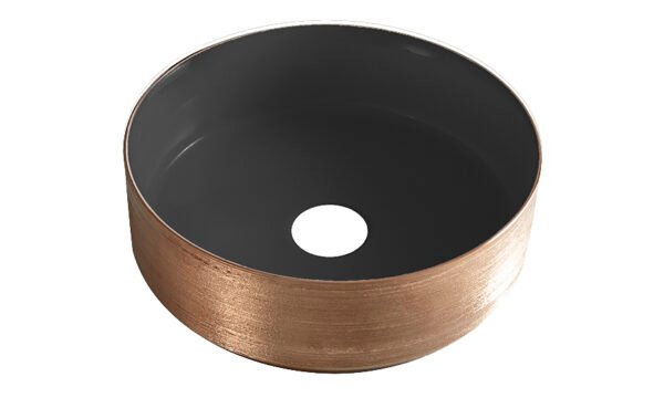 Mondri waskom rond 36 x 36 x 12 cm mat zwart/geborsteld brons koper - Waskommen | Lapy