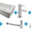 Fonteinset Rhea S mini met fontein links glans wit, kraan, sifon en afvoerplug chroom - Complete fonteinsets | Lapy