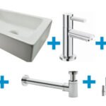 Fonteinset Rhea S mini met fontein links glans wit, kraan, sifon en afvoerplug chroom - Complete fonteinsets | Lapy