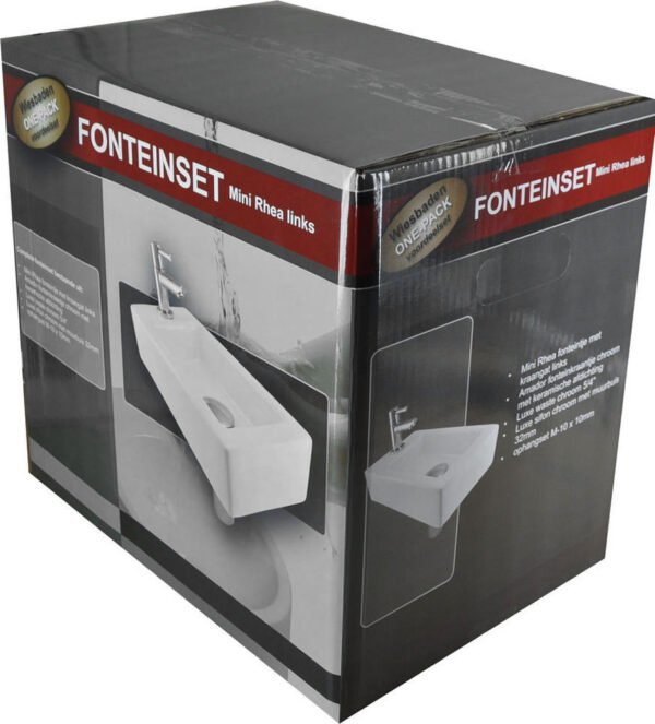 Fonteinset Rhea S mini met fontein links glans wit, kraan, sifon en afvoerplug chroom - Complete fonteinsets | Lapy