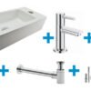 Fonteinset Rhea S mini met fontein rechts glans wit, kraan, sifon en afvoerplug chroom - Complete fonteinsets | Lapy