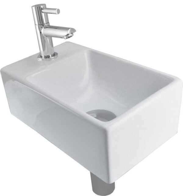 Fonteinset Rhea XXS met fontein links glans wit, kraan, sifon en afvoerplug chroom - Complete fonteinsets | Lapy