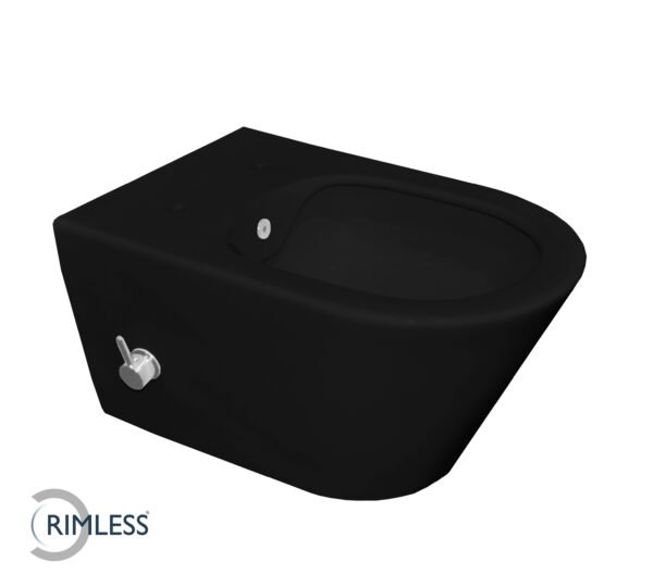 Stereo wandcloset rimless met bidetkraan koudwater mat zwart - Toiletten | Lapy
