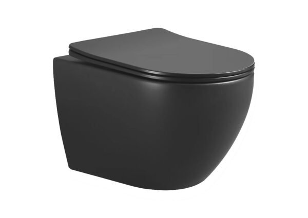 Nibiru rimless wandcloset met toiletzitting softclose en quick release mat zwart | Lapy