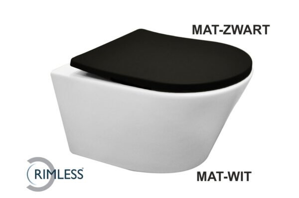 Vesta wandcloset rimless mat wit met Shade slim toiletzitting softclose en quick release mat zwart | Lapy