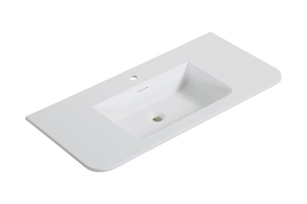 Laro wastafel enkel met 1 kraangat ronde hoeken 100 x 48 x 1,5 cm solid surface mat wit - Wastafels | Lapy