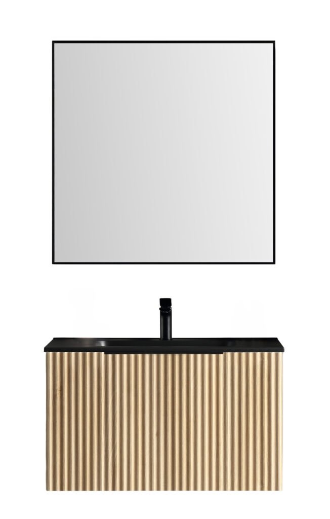 Ribbella badmeubel compleet 80 cm naturel eik/mat zwart