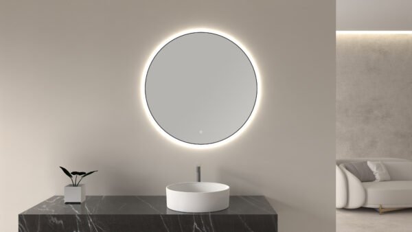 Novi spiegel rond met LED, dimbaar 60 cm mat zwart - Spiegels met verlichting | Lapy