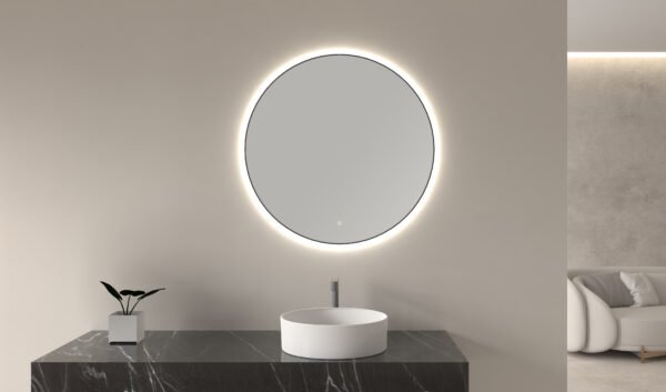 Novi spiegel rond met LED, dimbaar 100 cm mat zwart - Spiegels met verlichting | Lapy